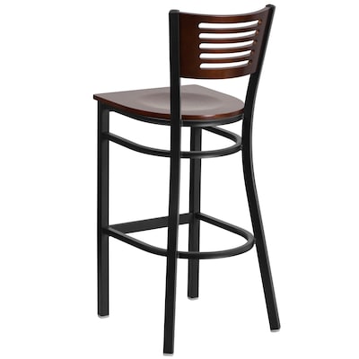 Flash Furniture HERCULES Series Traditional Metal Slat Back Restaurant Barstool, Black/Walnut, 2-Pieces/Pack (2XUDG6H1BWAL)