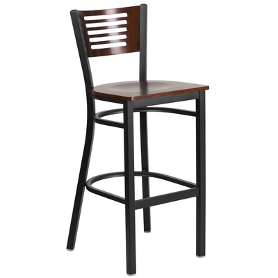 Flash Furniture HERCULES Series Traditional Metal Slat Back Restaurant Barstool, Black/Walnut, 2-Pieces/Pack (2XUDG6H1BWAL)