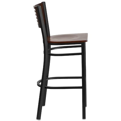 Flash Furniture HERCULES Series Traditional Metal Slat Back Restaurant Barstool, Black/Walnut, 2-Pieces/Pack (2XUDG6H1BWAL)