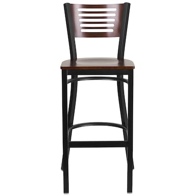 Flash Furniture HERCULES Series Traditional Metal Slat Back Restaurant Barstool, Black/Walnut, 2-Pieces/Pack (2XUDG6H1BWAL)