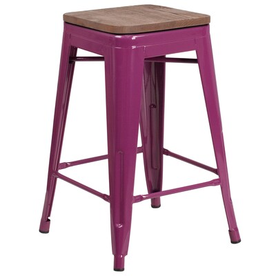 Flash Furniture Sinclair Industrial Metal Counter Height Stool without Back, Purple (ETBT350324PURW)