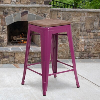 Flash Furniture Sinclair Industrial Metal Counter Height Stool without Back, Purple (ETBT350324PURW)