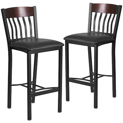 Flash Furniture Eclipse Traditional Metal Vertical Back Restaurant Barstool, Black/Walnut, 2-Pieces/