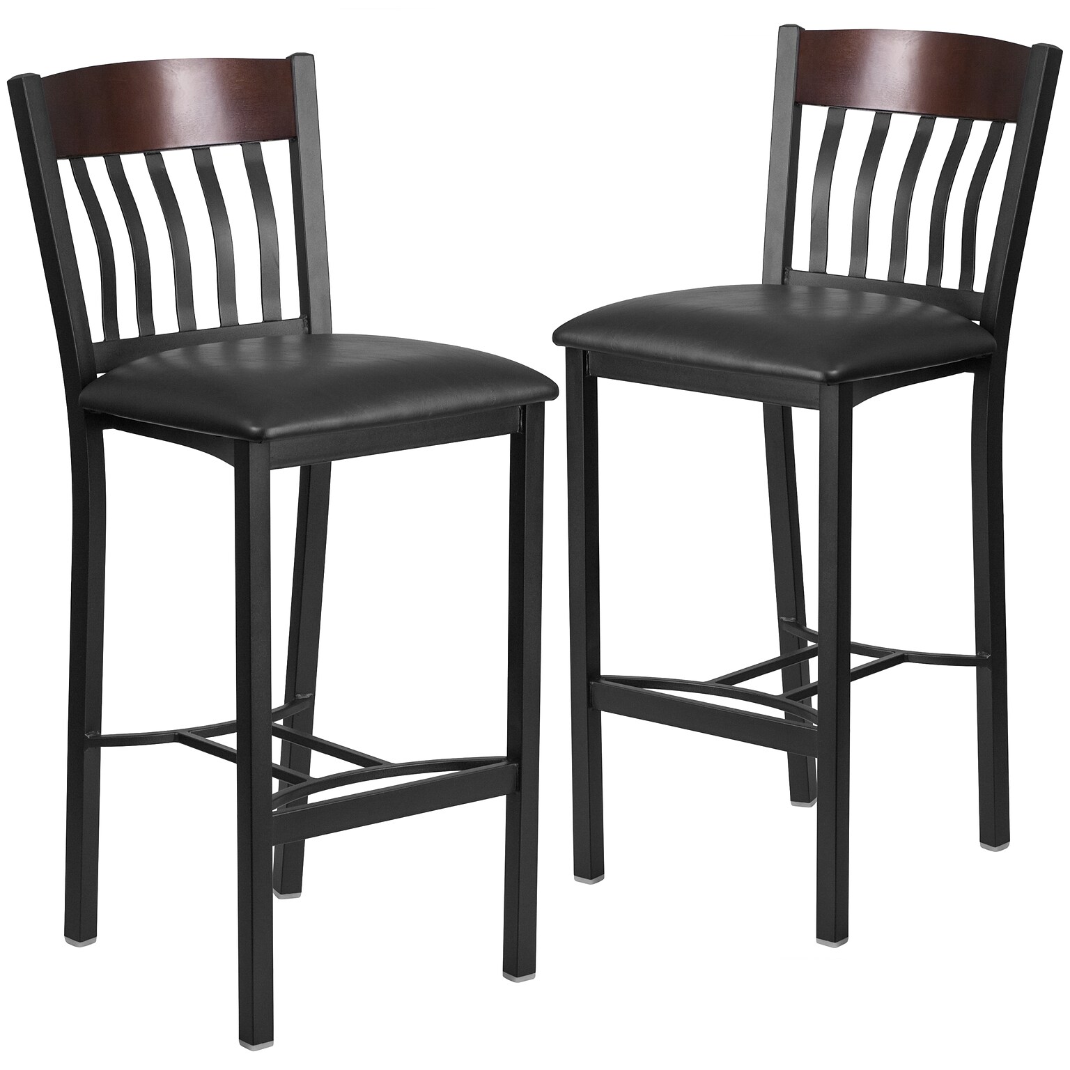 Flash Furniture Eclipse Traditional Metal Vertical Back Restaurant Barstool, Black/Walnut, 2-Pieces/Pack (2XUDG60618BWBKV)