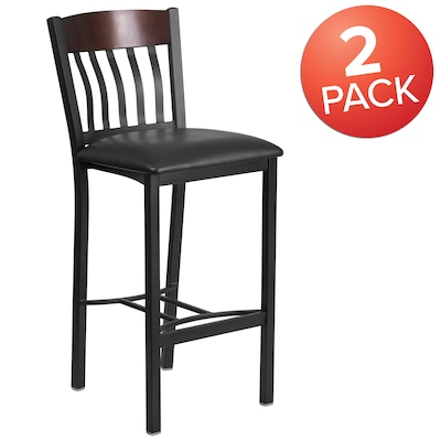Flash Furniture Eclipse Traditional Metal Vertical Back Restaurant Barstool, Black/Walnut, 2-Pieces/Pack (2XUDG60618BWBKV)