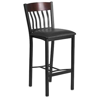 Flash Furniture Eclipse Traditional Metal Vertical Back Restaurant Barstool, Black/Walnut, 2-Pieces/Pack (2XUDG60618BWBKV)