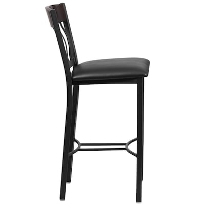 Flash Furniture Eclipse Traditional Metal Vertical Back Restaurant Barstool, Black/Walnut, 2-Pieces/Pack (2XUDG60618BWBKV)