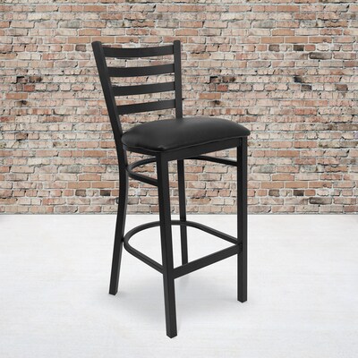 Flash Furniture HERCULES Series Traditional Metal Ladder Back Restaurant Barstool, Black, 2-Pieces/P