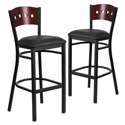 Flash Furniture HERCULES Traditional Metal Square Back Restaurant Barstool, Black/Mahogany, 2-Pieces/Pack (2XUDG515MAHBBKV)