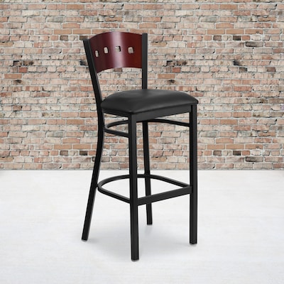Flash Furniture HERCULES Traditional Metal Square Back Restaurant Barstool, Black/Mahogany, 2-Pieces/Pack (2XUDG515MAHBBKV)