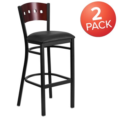 Flash Furniture HERCULES Traditional Metal Square Back Restaurant Barstool, Black/Mahogany, 2-Pieces/Pack (2XUDG515MAHBBKV)