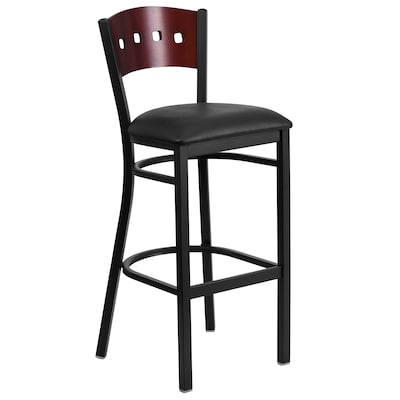 Flash Furniture HERCULES Traditional Metal Square Back Restaurant Barstool, Black/Mahogany, 2-Pieces/Pack (2XUDG515MAHBBKV)