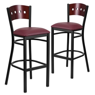 Flash Furniture HERCULES Traditional Metal Square Back Barstool, Black/Mahogany/Burgundy, 2-Pieces/Pack (2XUDG515MAHBBGV)
