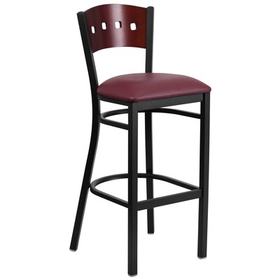 Flash Furniture HERCULES Traditional Metal Square Back Barstool, Black/Mahogany/Burgundy, 2-Pieces/Pack (2XUDG515MAHBBGV)