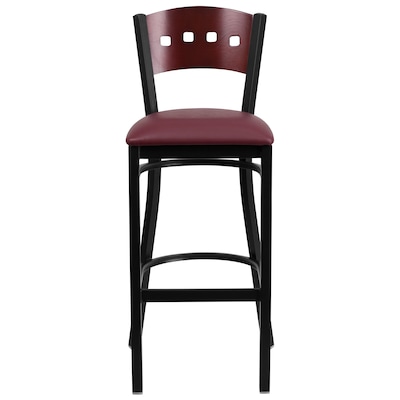 Flash Furniture HERCULES Traditional Metal Square Back Barstool, Black/Mahogany/Burgundy, 2-Pieces/Pack (2XUDG515MAHBBGV)