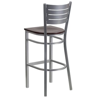 Flash Furniture HERCULES Series Traditional Metal Slat Back Restaurant Barstool, Silver/Mahogany, 2-Pieces/Pack (2XUDG60402BMAW)