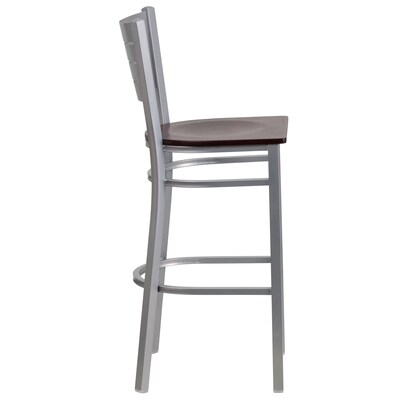 Flash Furniture HERCULES Series Traditional Metal Slat Back Restaurant Barstool, Silver/Mahogany, 2-Pieces/Pack (2XUDG60402BMAW)