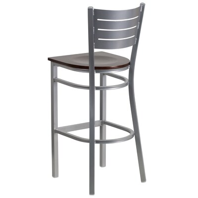 Flash Furniture HERCULES Series Traditional Metal Slat Back Restaurant Barstool, Silver/Walnut, 2-Pieces/Pack (2XUDG60402BWAW)