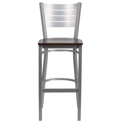Flash Furniture HERCULES Series Traditional Metal Slat Back Restaurant Barstool, Silver/Walnut, 2-Pieces/Pack (2XUDG60402BWAW)