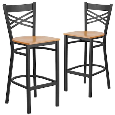 Flash Furniture HERCULES Series Traditional Metal X-Back Barstool, Black/Natural Wood Seat, 2-Pieces
