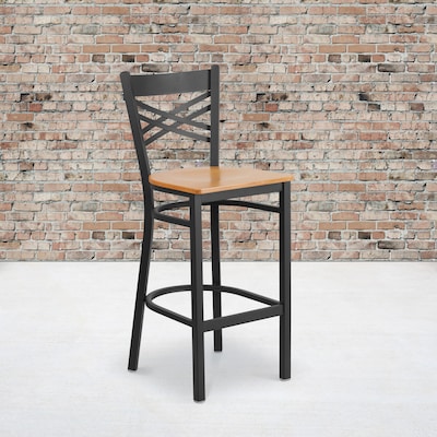 Flash Furniture HERCULES Series Traditional Metal X-Back Barstool, Black/Natural Wood Seat, 2-Pieces