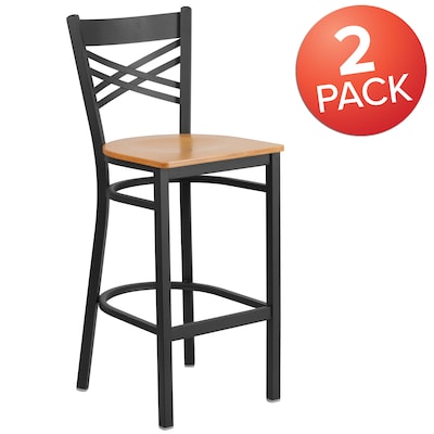 Flash Furniture HERCULES Series Traditional Metal X-Back Barstool, Black/Natural Wood Seat, 2-Pieces/Pack (2XU6FOBXBARNTW)