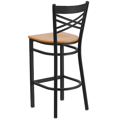 Flash Furniture HERCULES Series Traditional Metal X-Back Barstool, Black/Natural Wood Seat, 2-Pieces/Pack (2XU6FOBXBARNTW)