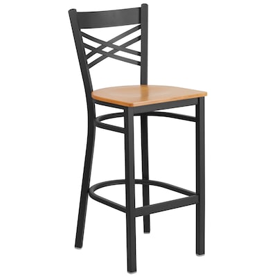 Flash Furniture HERCULES Series Traditional Metal X-Back Barstool, Black/Natural Wood Seat, 2-Pieces/Pack (2XU6FOBXBARNTW)