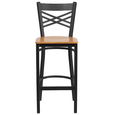 Flash Furniture HERCULES Series Traditional Metal X-Back Barstool, Black/Natural Wood Seat, 2-Pieces/Pack (2XU6FOBXBARNTW)