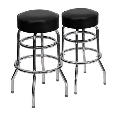 Flash Furniture Bruno Traditional Vinyl/Metal Double Ring Barstool without Back, Chrome/Black, 2-Pieces/Pack (2XUD100)