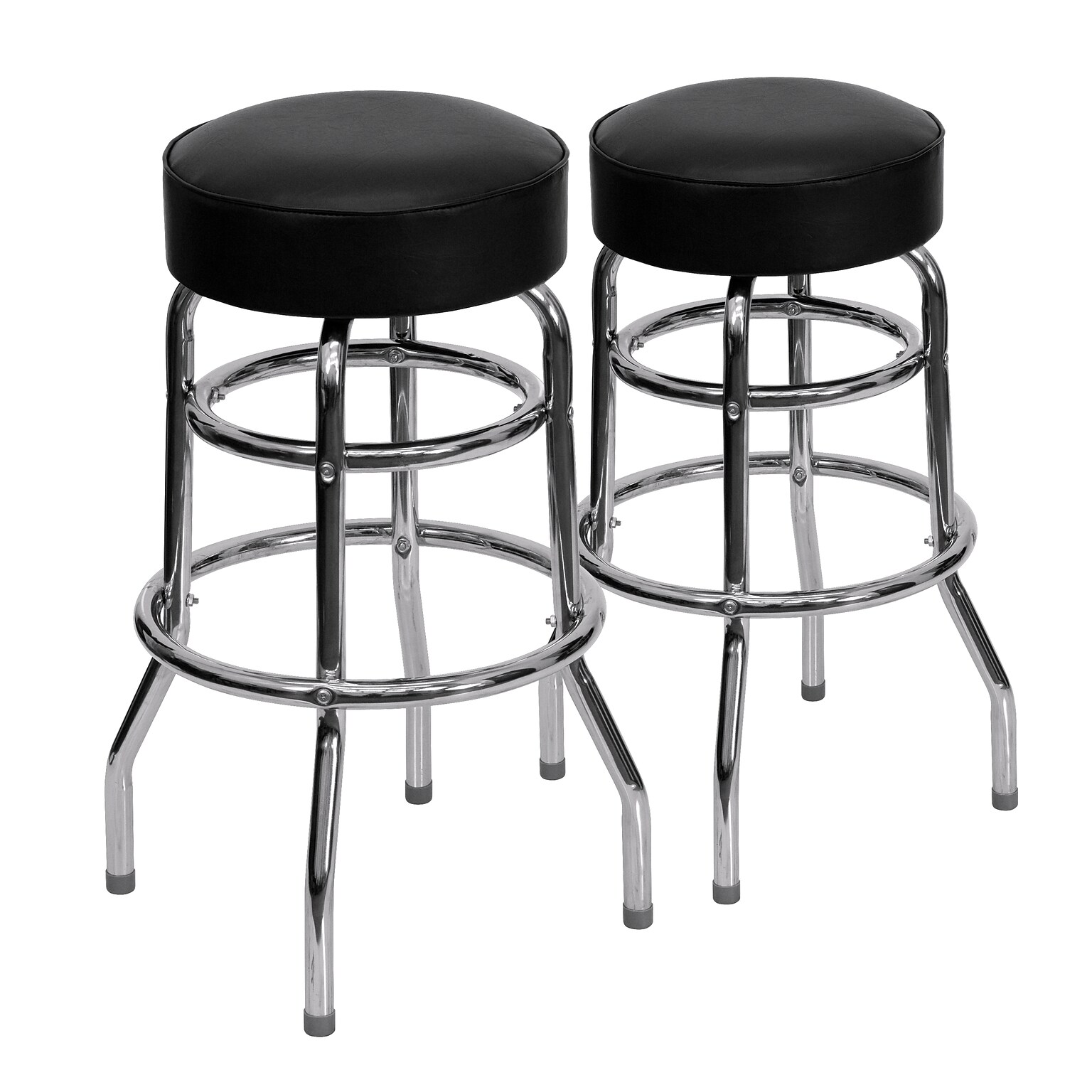 Flash Furniture Bruno Traditional Vinyl/Metal Double Ring Barstool without Back, Chrome/Black, 2-Pieces/Pack (2XUD100)