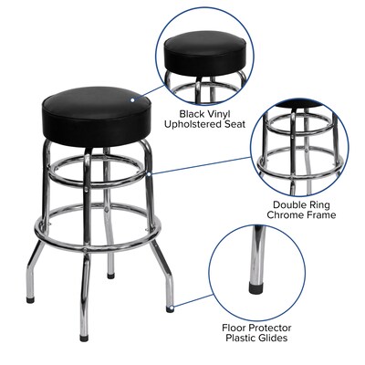 Flash Furniture Bruno Traditional Vinyl/Metal Double Ring Barstool without Back, Chrome/Black, 2-Pieces/Pack (2XUD100)