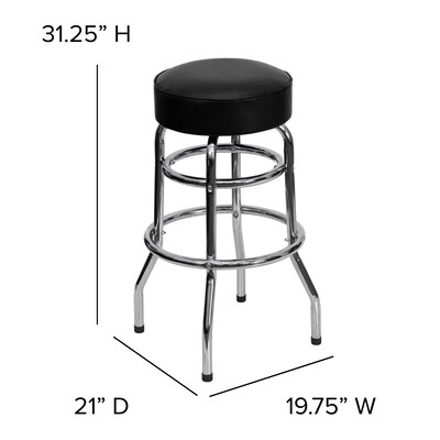 Flash Furniture Bruno Traditional Vinyl/Metal Double Ring Barstool without Back, Chrome/Black, 2-Pieces/Pack (2XUD100)