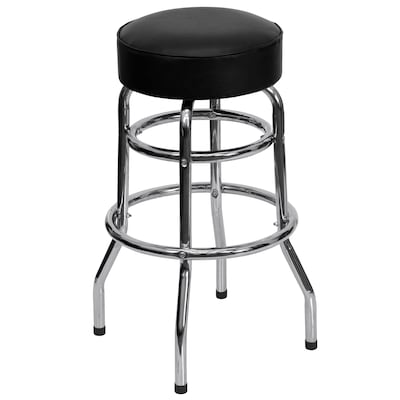 Flash Furniture Bruno Traditional Vinyl/Metal Double Ring Barstool without Back, Chrome/Black, 2-Pieces/Pack (2XUD100)