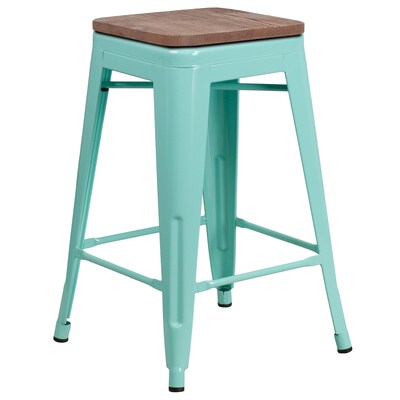Flash Furniture Sinclair Industrial Metal Counter Height Stool without Back, Mint Green (ETBT350324MINTW)