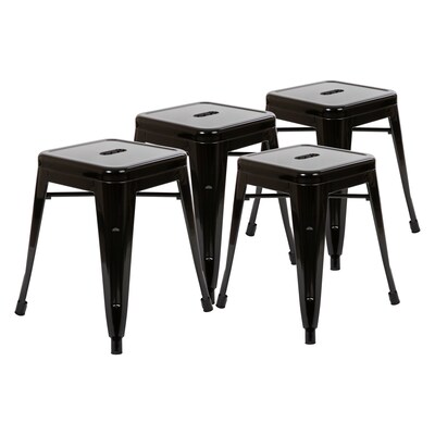Flash Furniture Kai Industrial Iron Table Height Stackable Restaurant Stool without Back, Black, 4-Pieces/Pack (ETBT350318BLK)