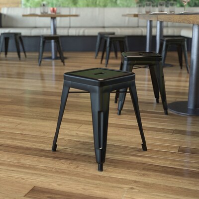 Flash Furniture Kai Industrial Iron Table Height Stackable Restaurant Stool without Back, Black, 4-Pieces/Pack (ETBT350318BLK)