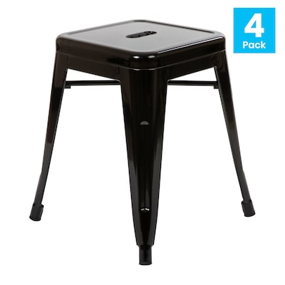Flash Furniture Kai Industrial Iron Table Height Stackable Restaurant Stool without Back, Black, 4-Pieces/Pack (ETBT350318BLK)