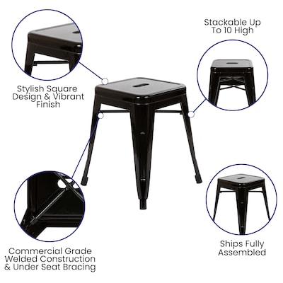 Flash Furniture Kai Industrial Iron Table Height Stackable Restaurant Stool without Back, Black, 4-Pieces/Pack (ETBT350318BLK)