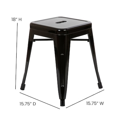 Flash Furniture Kai Industrial Iron Table Height Stackable Restaurant Stool without Back, Black, 4-Pieces/Pack (ETBT350318BLK)