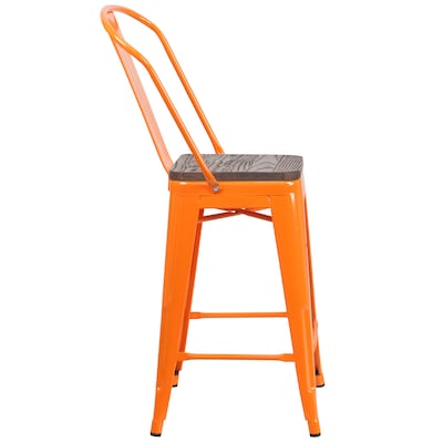 Flash Furniture Lily Contemporary Metal Vertical Back Counter Height Stool, Orange (CH3132024GBORW)
