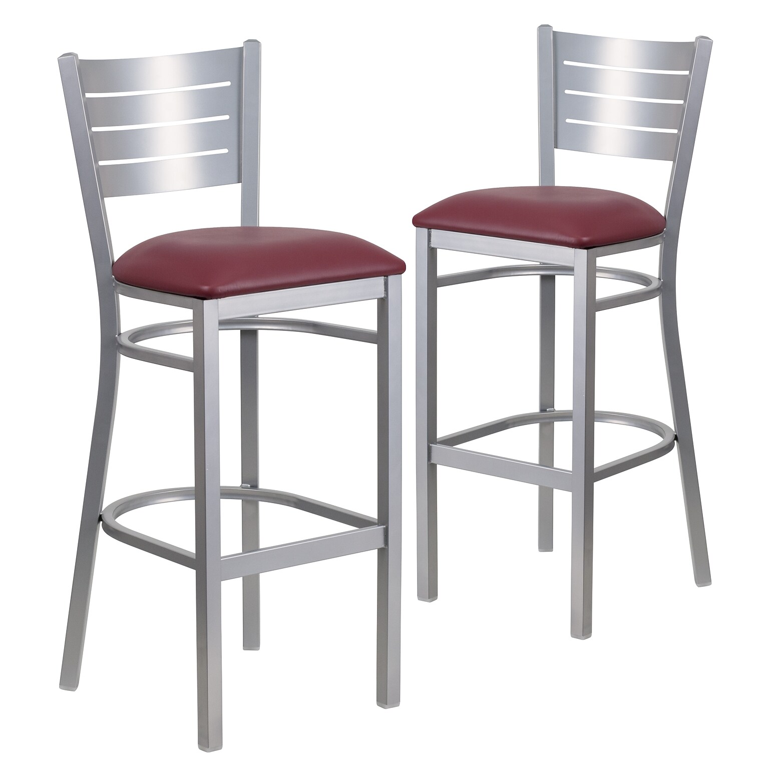 Flash Furniture HERCULES Series Traditional Metal Slat Back Restaurant Barstool, Silver/Burgundy, 2-Pieces/Pack (2XUDG60402BBGV)