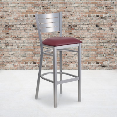 Flash Furniture HERCULES Series Traditional Metal Slat Back Restaurant Barstool, Silver/Burgundy, 2-Pieces/Pack (2XUDG60402BBGV)