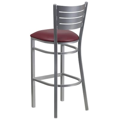 Flash Furniture HERCULES Series Traditional Metal Slat Back Restaurant Barstool, Silver/Burgundy, 2-Pieces/Pack (2XUDG60402BBGV)