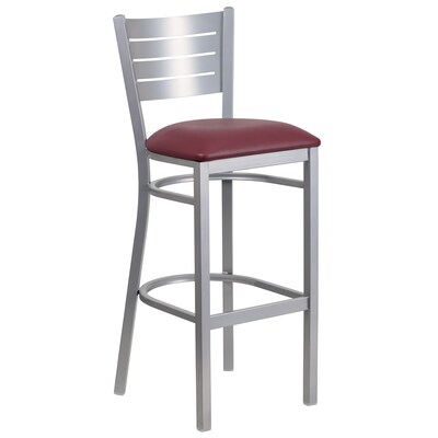 Flash Furniture HERCULES Series Traditional Metal Slat Back Restaurant Barstool, Silver/Burgundy, 2-Pieces/Pack (2XUDG60402BBGV)