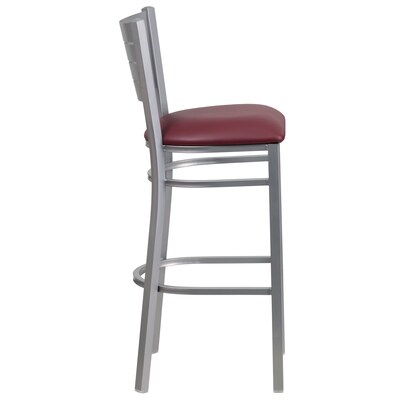 Flash Furniture HERCULES Series Traditional Metal Slat Back Restaurant Barstool, Silver/Burgundy, 2-Pieces/Pack (2XUDG60402BBGV)