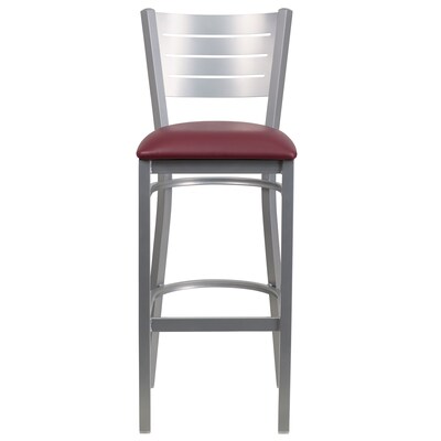 Flash Furniture HERCULES Series Traditional Metal Slat Back Restaurant Barstool, Silver/Burgundy, 2-Pieces/Pack (2XUDG60402BBGV)