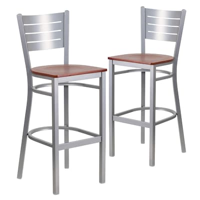 Flash Furniture HERCULES Series Traditional Metal Slat Back Restaurant Barstool, Silver/Cherry, 2-Pieces/Pack (2XUDG60402BCYW)