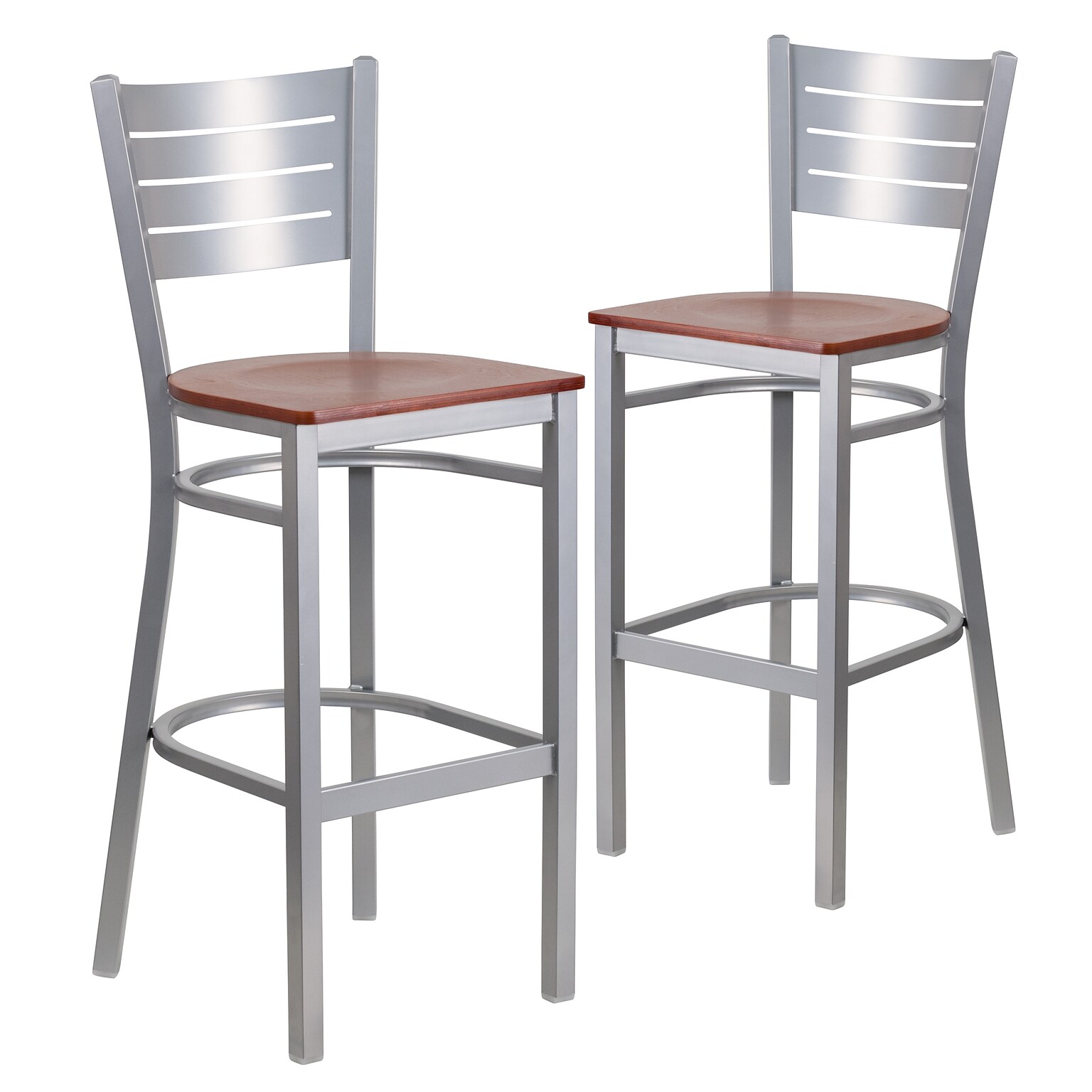 Flash Furniture HERCULES Series Traditional Metal Slat Back Restaurant Barstool, Silver/Cherry, 2-Pieces/Pack (2XUDG60402BCYW)