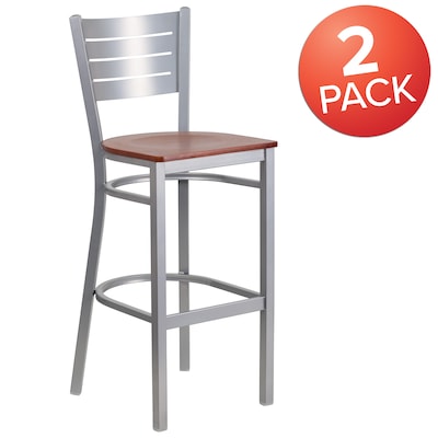 Flash Furniture HERCULES Series Traditional Metal Slat Back Restaurant Barstool, Silver/Cherry, 2-Pieces/Pack (2XUDG60402BCYW)